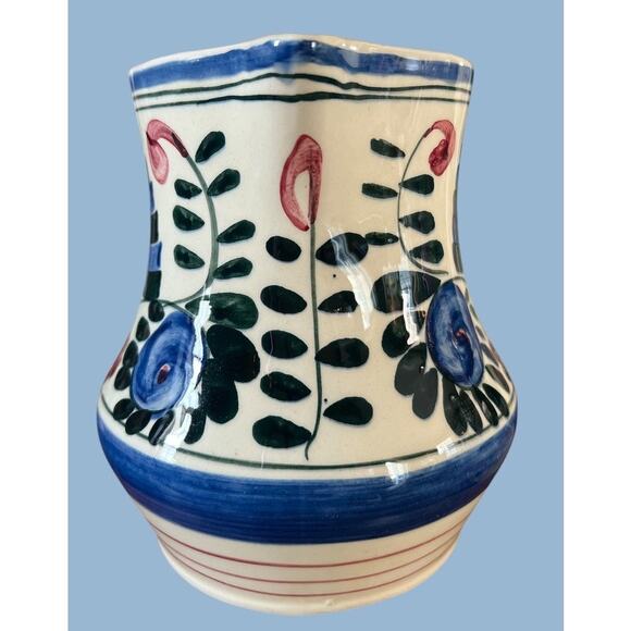 Vtg 40s Persian Ware Hand Painted Pitcher Vase German Farmhouse Abstract Whimsy - Picture 2 of 11